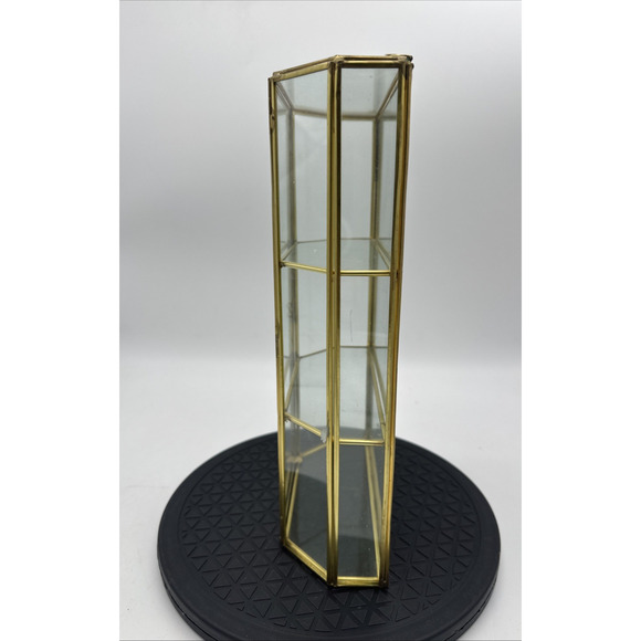 Vtg Brass Glass Mirror Curio Display Shelf Cabinet Wall Mount or Table Top - Picture 6 of 6